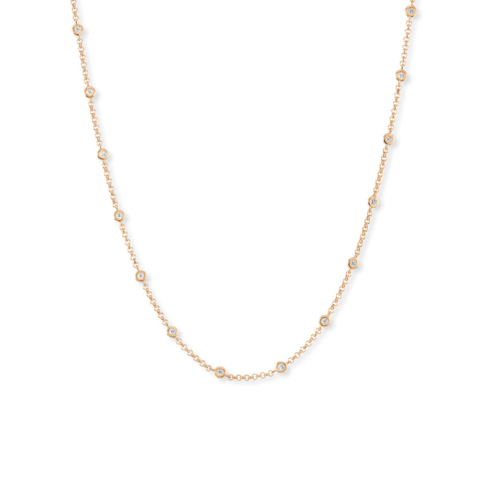 18K Rose Gold Diamond Bezel Station Necklace