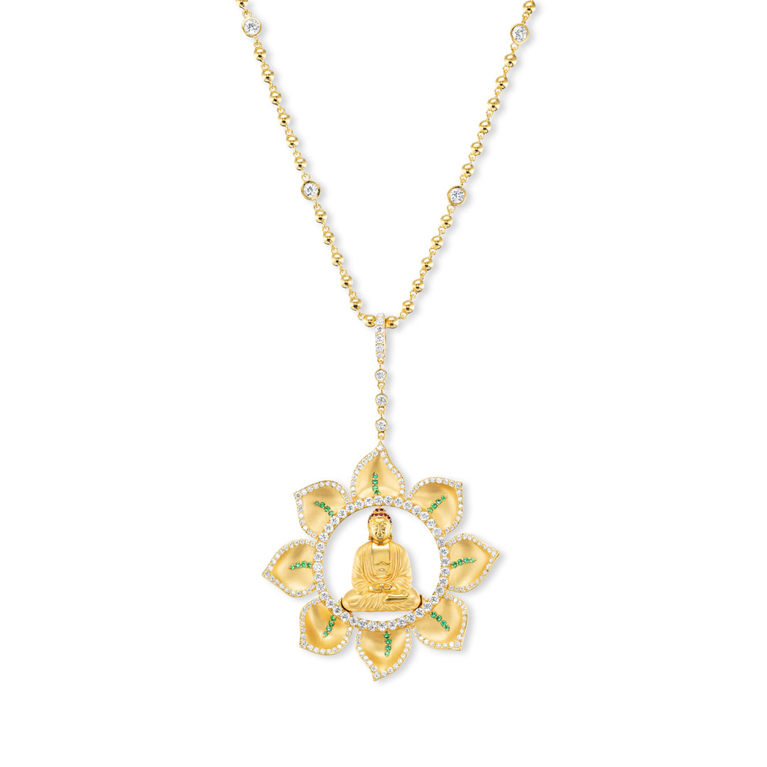 20K Yellow Gold Buddha in Lotus Pendant Necklace