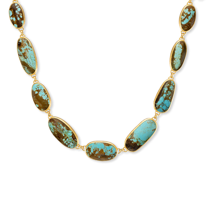 One of a Kind, 24K Yellow Gold &  Cabochon Pilot Mountain Turquoise Necklace