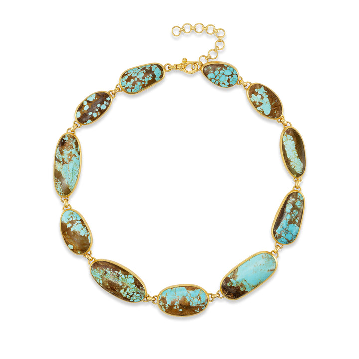 One of a Kind, 24K Yellow Gold &  Cabochon Pilot Mountain Turquoise Necklace