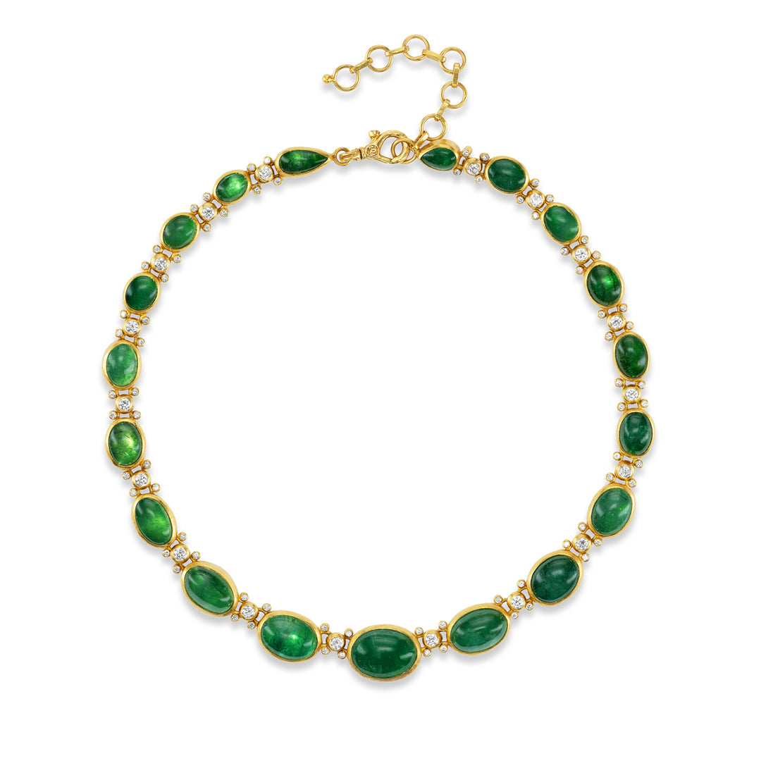 One of a Kind 24K/22K Yellow Gold, Emerald & Diamond Necklace