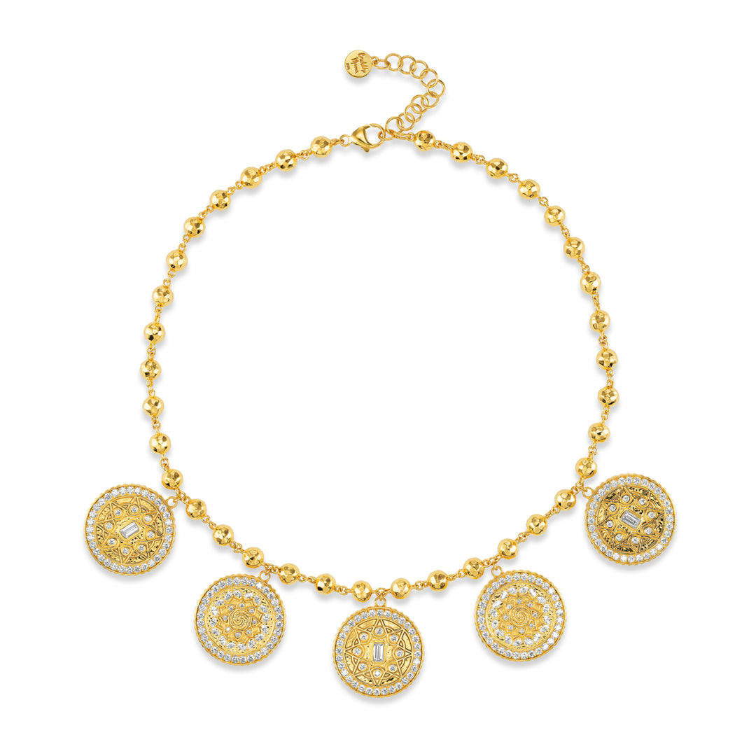 20K Yellow Gold & Diamond Mandala Coin Necklace