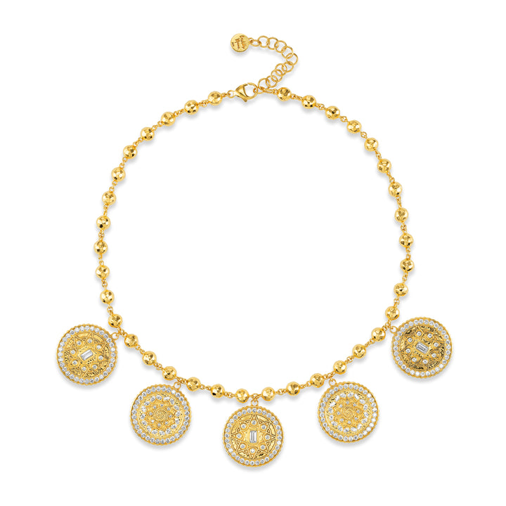20K Yellow Gold & Diamond Mandala Coin Necklace