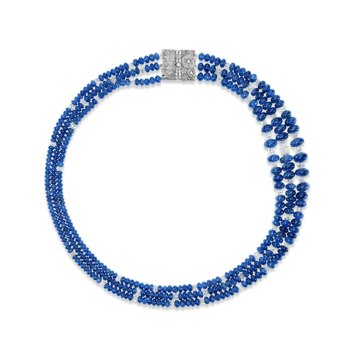 Platinum "Lillies" Multi-Strand Sapphire & Diamond Necklace