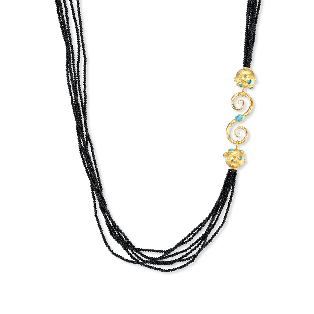 One of a Kind, 24K/22K Yellow Gold  &  Black Spinel Necklace
