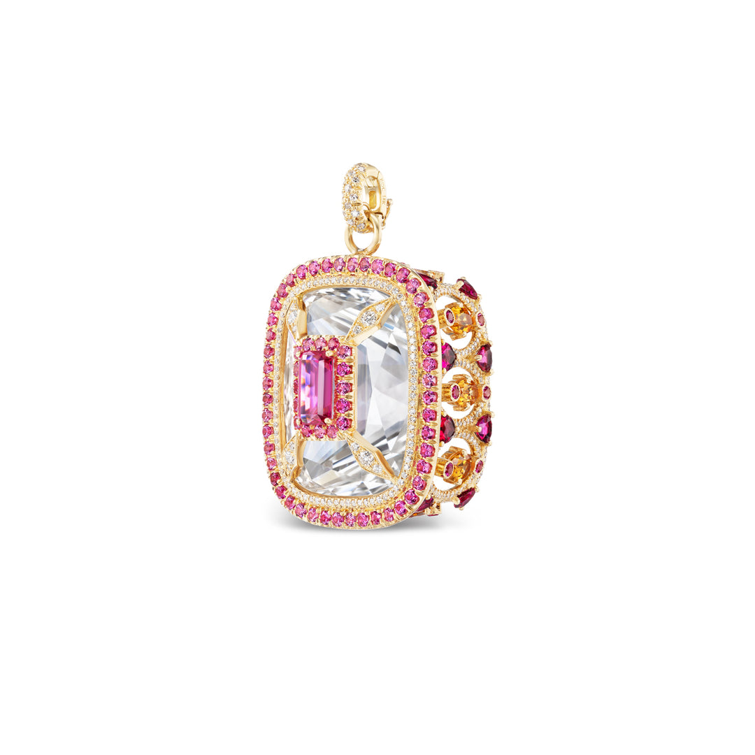 18K Yellow Gold Topaz, Spinel, Rubellite, Mandarin Garnet and Diamond Pendant