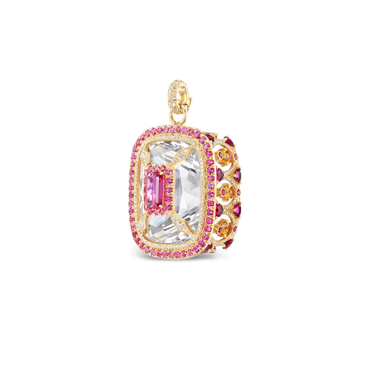 18K Yellow Gold Topaz, Spinel, Rubellite, Mandarin Garnet and Diamond Pendant