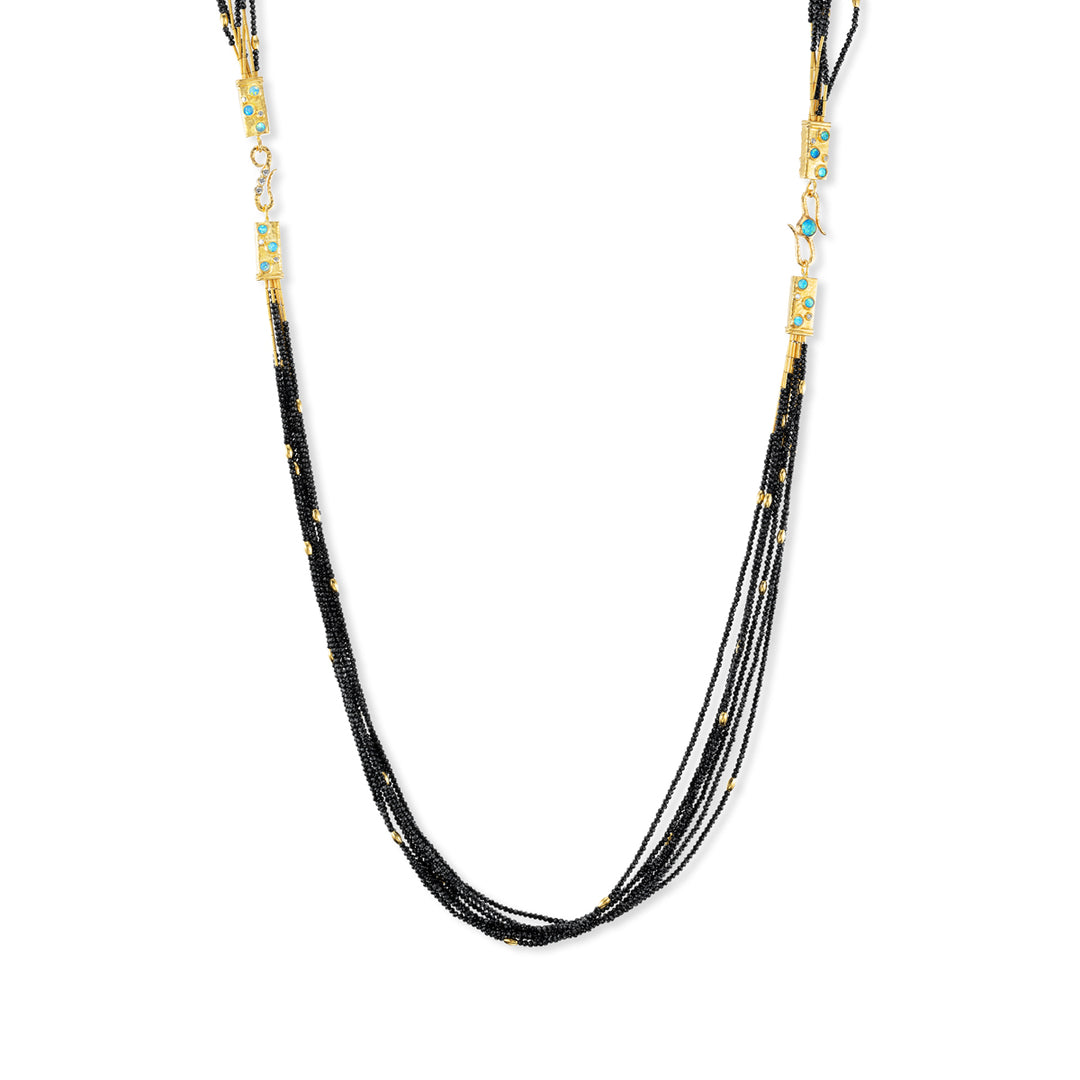 24K Yellow Gold & Black Spinel 7 Strand Necklace