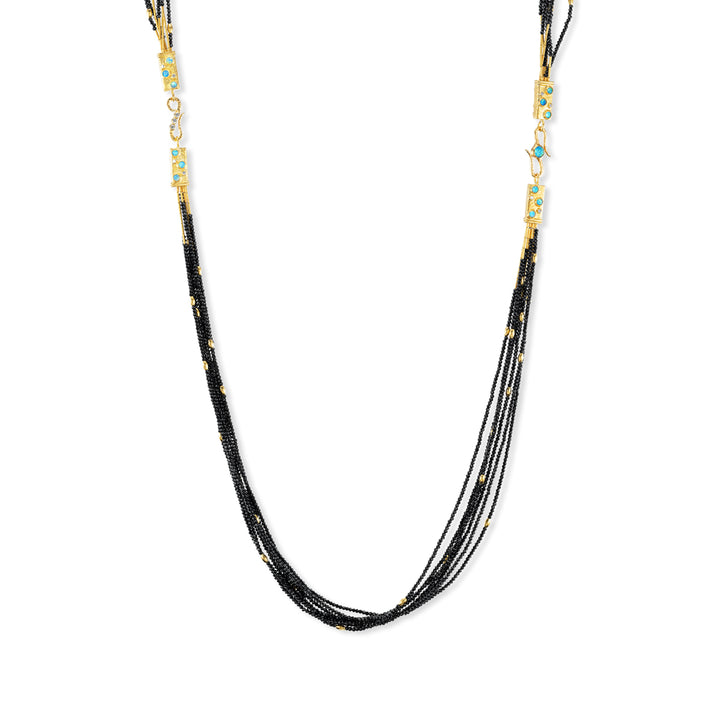 24K Yellow Gold & Black Spinel 7 Strand Necklace