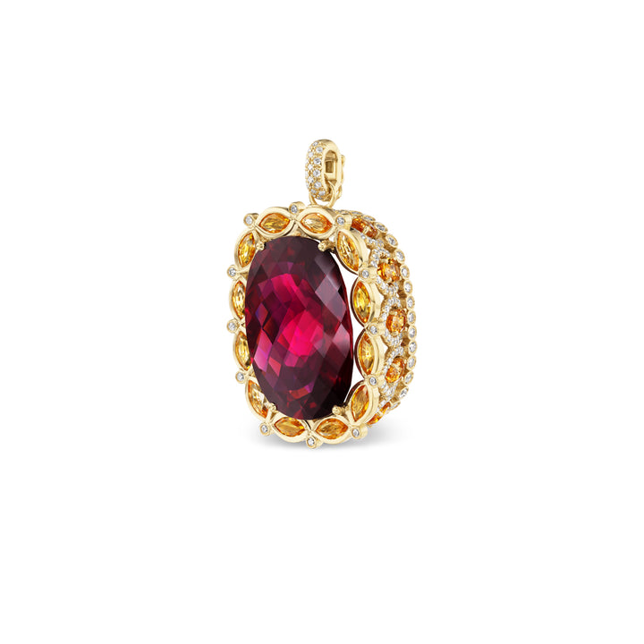 18K Yellow Gold Rubellite and Orange Sapphire Pendant