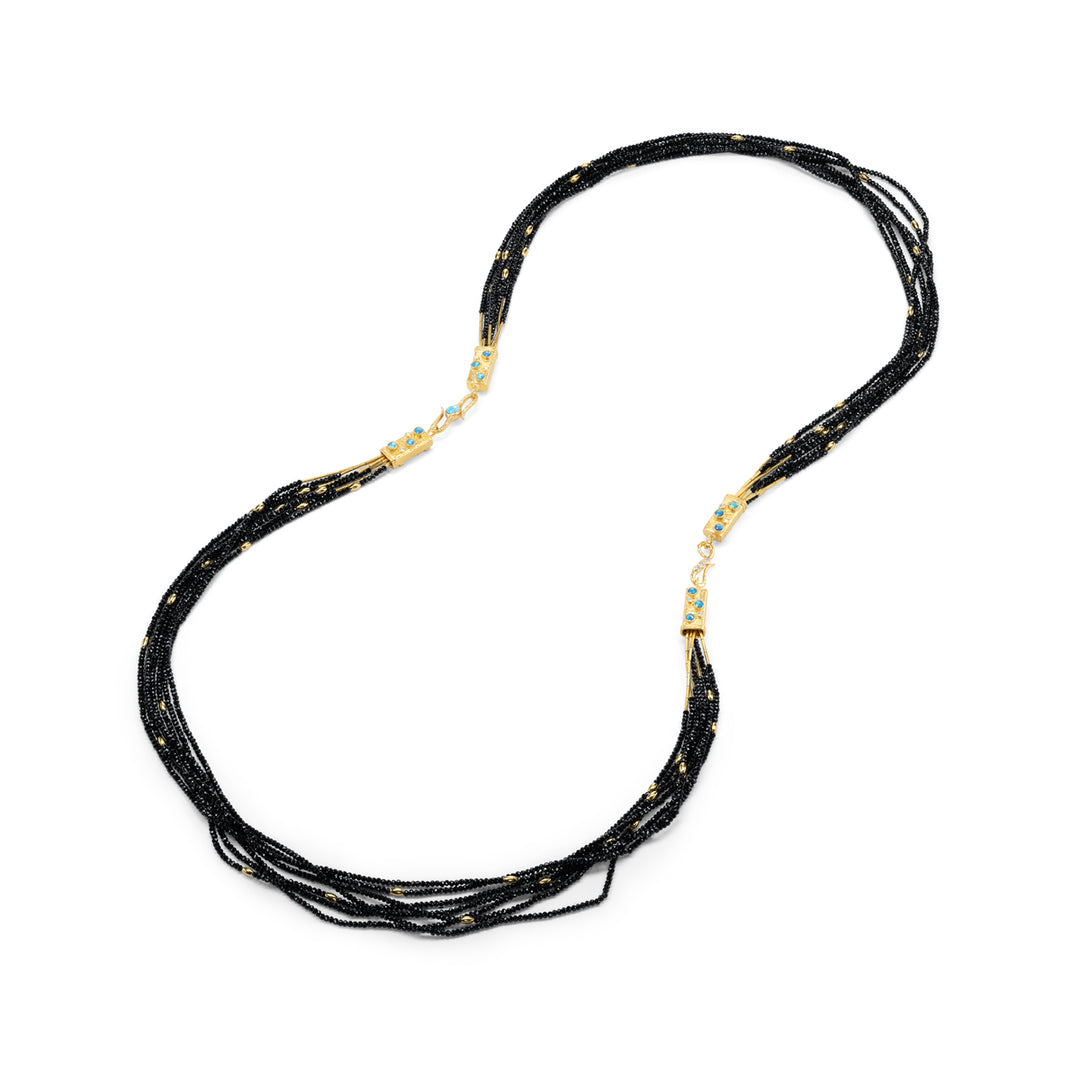 24K Yellow Gold & Black Spinel 7 Strand Necklace