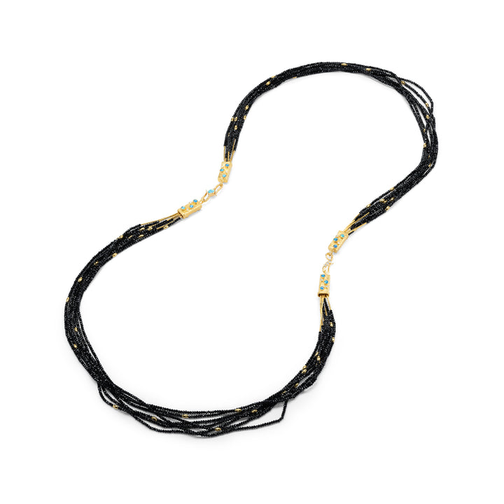 24K Yellow Gold & Black Spinel 7 Strand Necklace