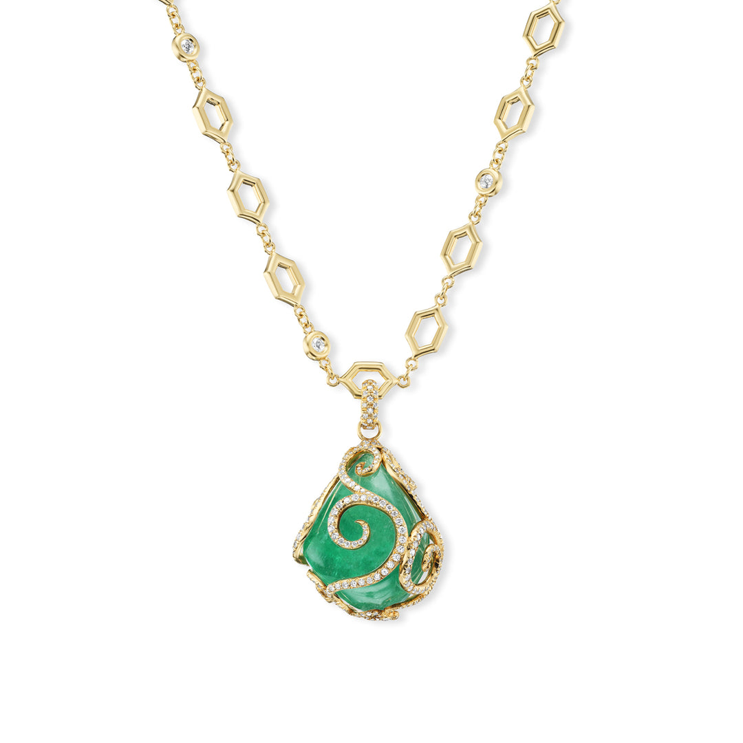 18K Yellow Gold, Emerald and Diamond Pendant