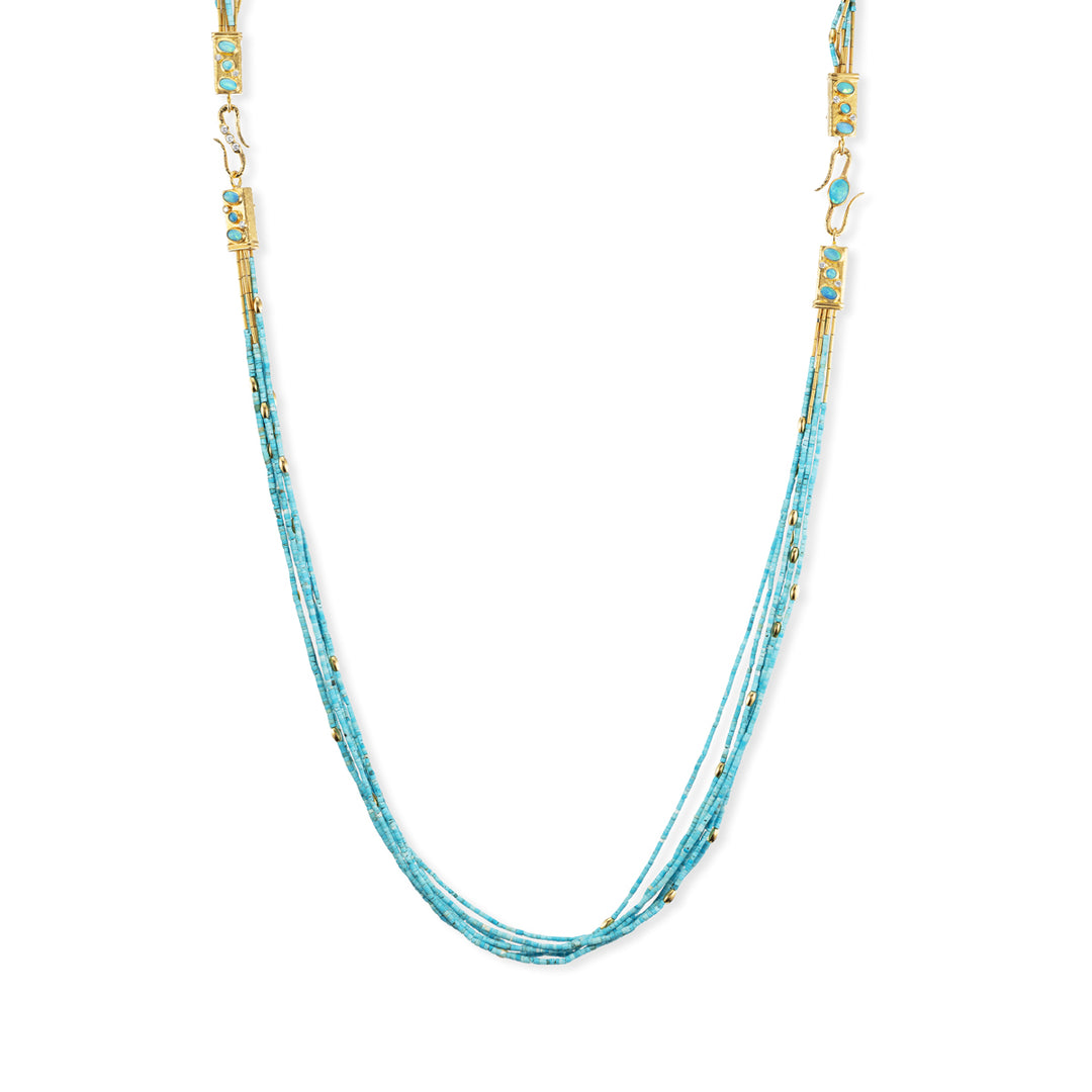 24K Yellow Gold Necklace with Apatite, Opal and Diamond