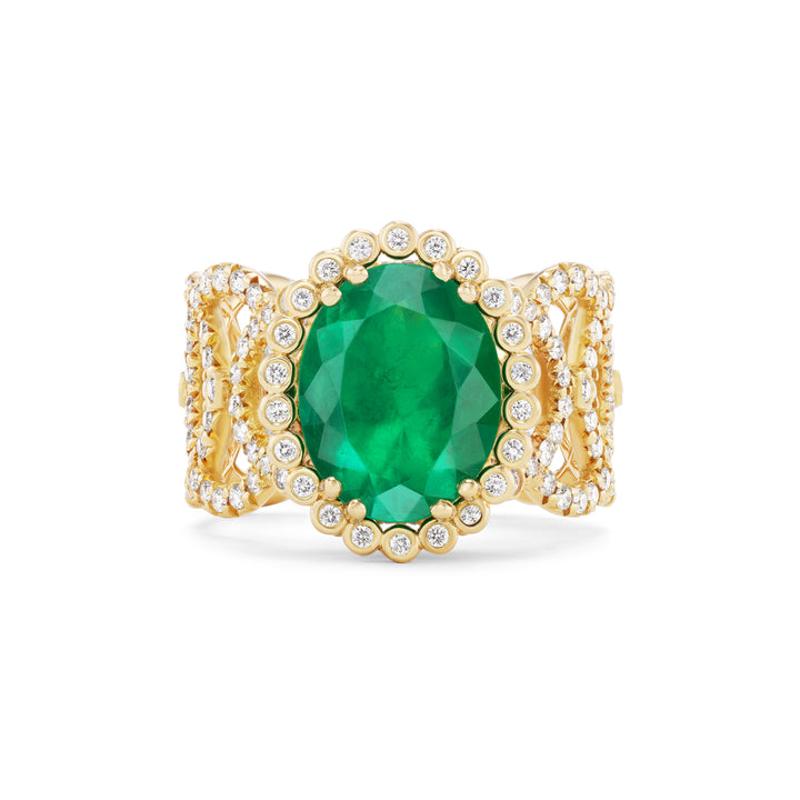 EMERALD ROYAL RING: 18K Yellow Gold,  Emerald and Diamond
