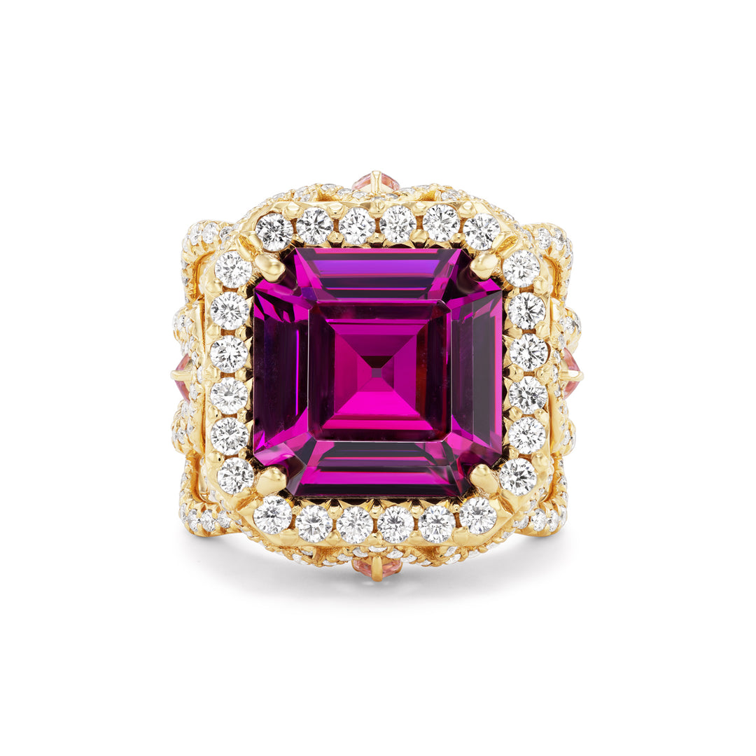 18K Yellow Gold Mahenge Garnet and Diamond Ring