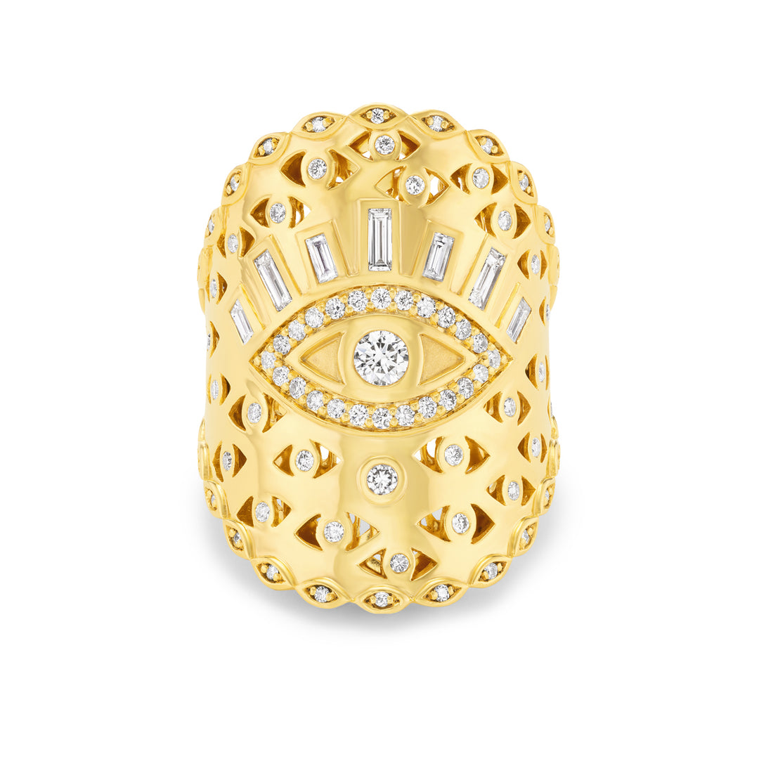 20K Yellow Gold Diamond Evil Eye Wrap Ring