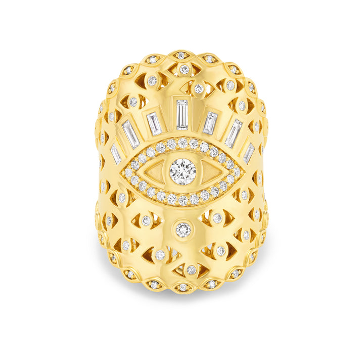 20K Yellow Gold Diamond Evil Eye Wrap Ring