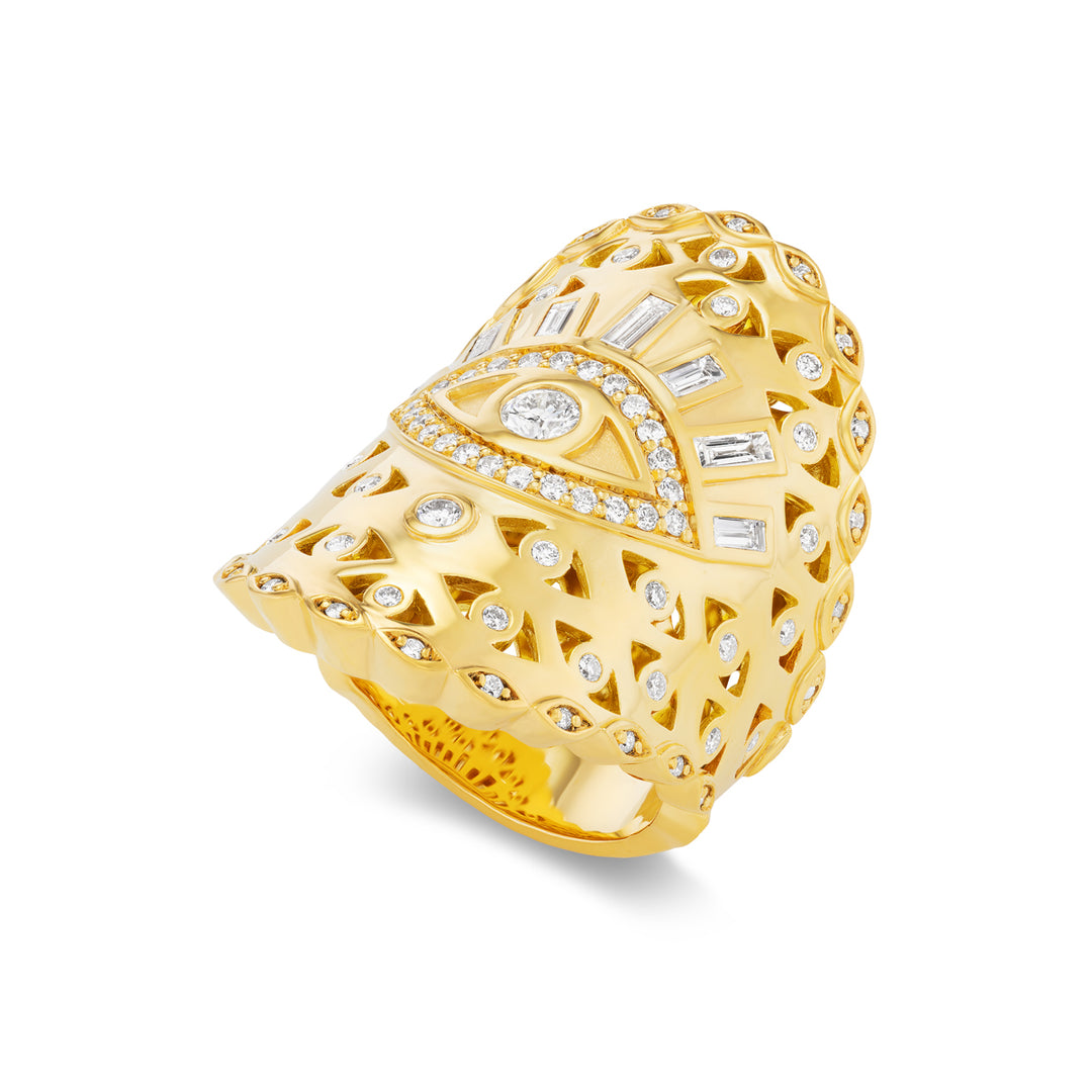 20K Yellow Gold Diamond Evil Eye Wrap Ring