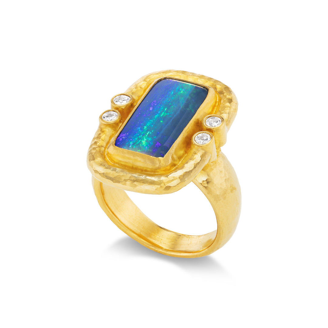 24K Yellow Gold Ethiopian Opal and Diamond Ring