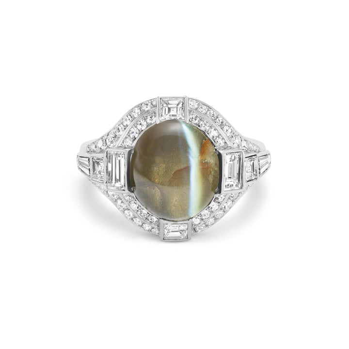 Platinum Ring with Cat's Eye Alexandrite and Diamonds