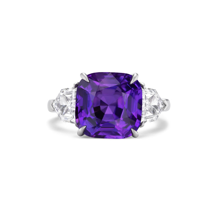 Platinum Ring Cushion Natural Purple Sapphire Diamonds