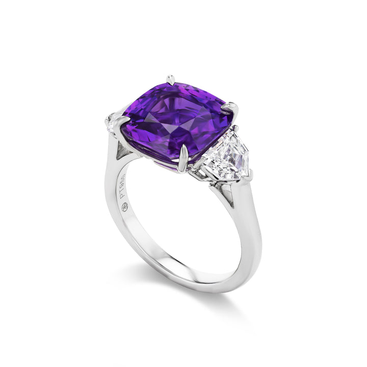 Platinum Ring Cushion Natural Purple Sapphire Diamonds