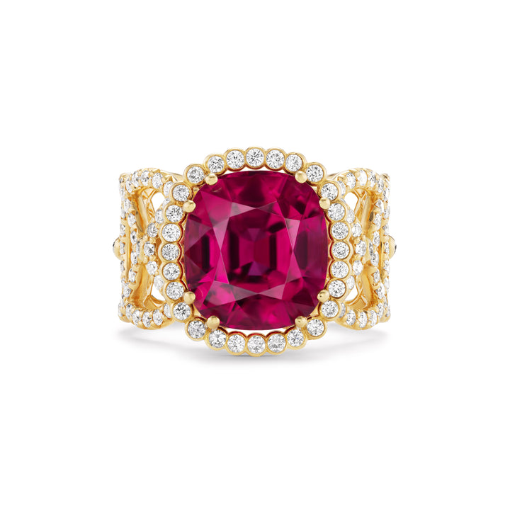 18K Yellow Gold Rubellite and Diamond Ring