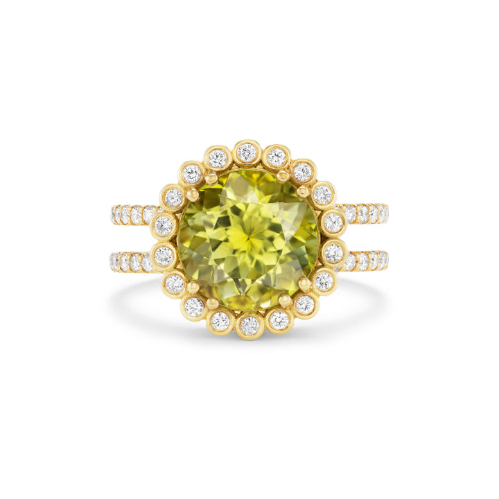 18K Yellow Gold Lime Tourmaline and Diamond Ring