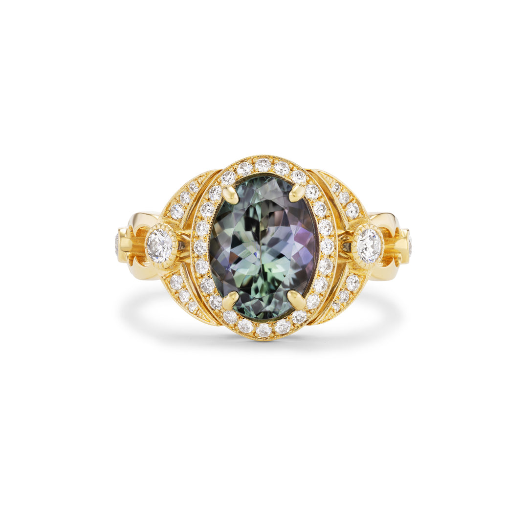 18K Yellow Gold Tanzanite and Diamond Ring