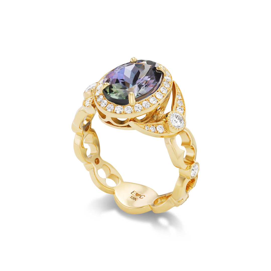 18K Yellow Gold Tanzanite and Diamond Ring