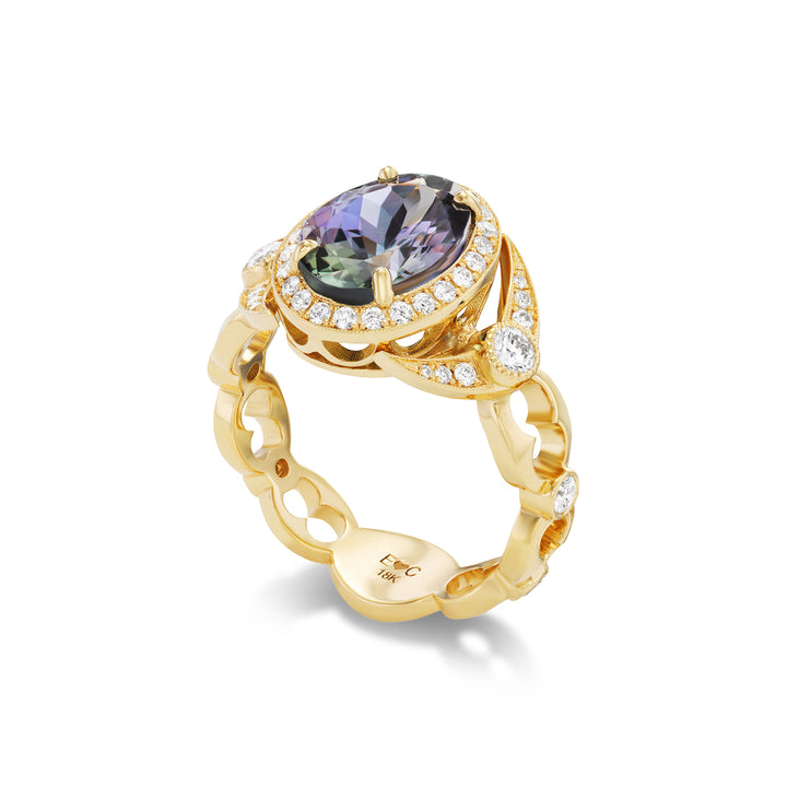 18K Yellow Gold Tanzanite and Diamond Ring