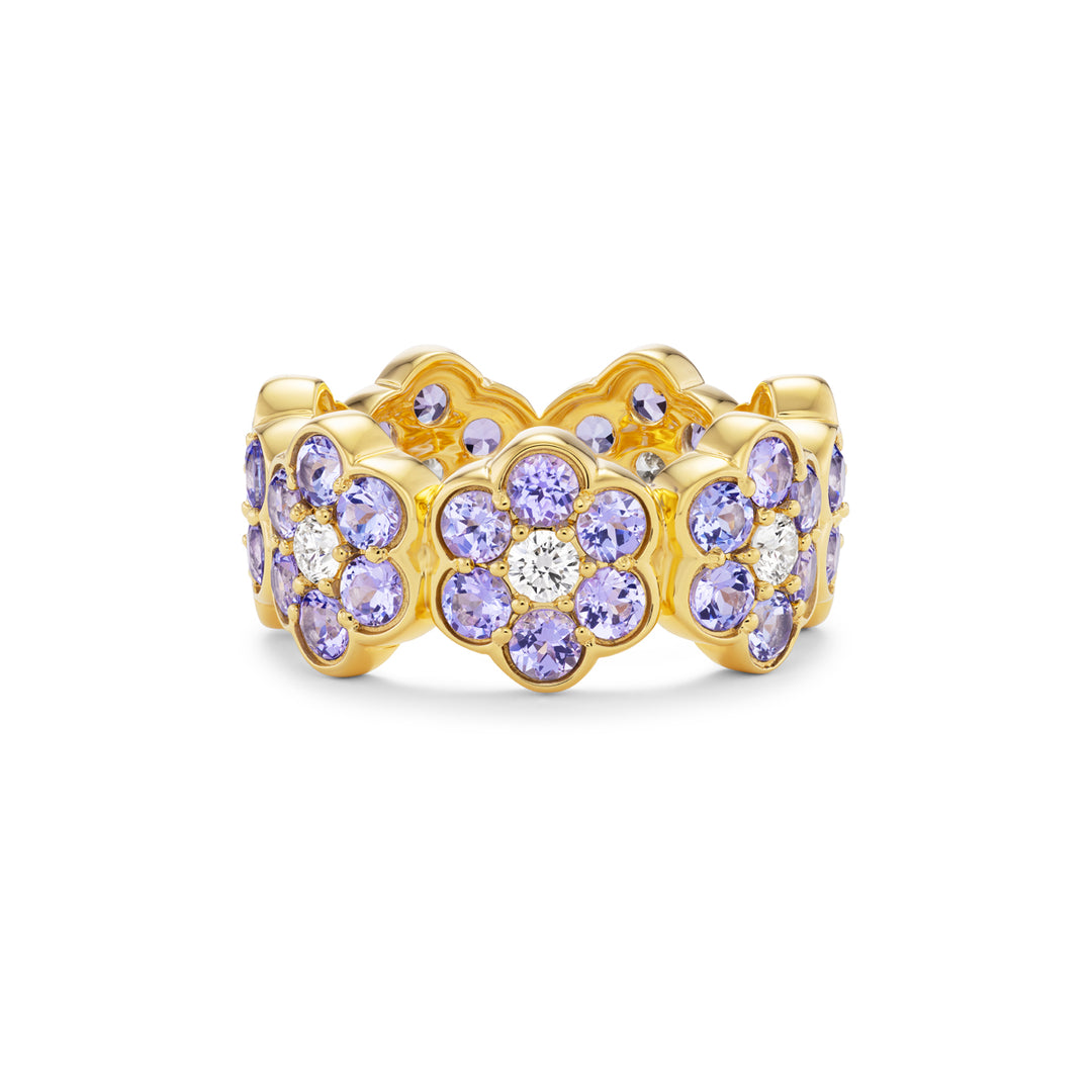 20K Yellow Gold Tanzanite and Diamond Flower Ring