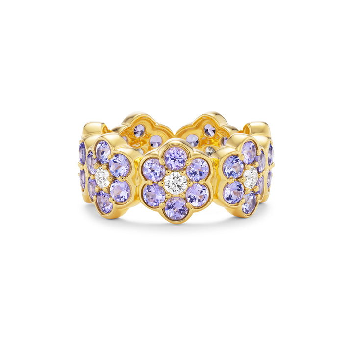 20K Yellow Gold Tanzanite and Diamond Flower Ring