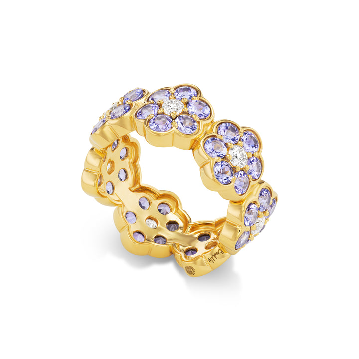 20K Yellow Gold Tanzanite and Diamond Flower Ring