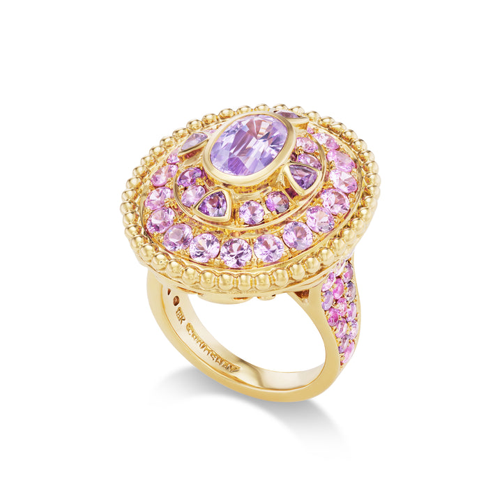 18K Yellow Gold "Royal Splendor" Purple & Pink Sapphire Ring