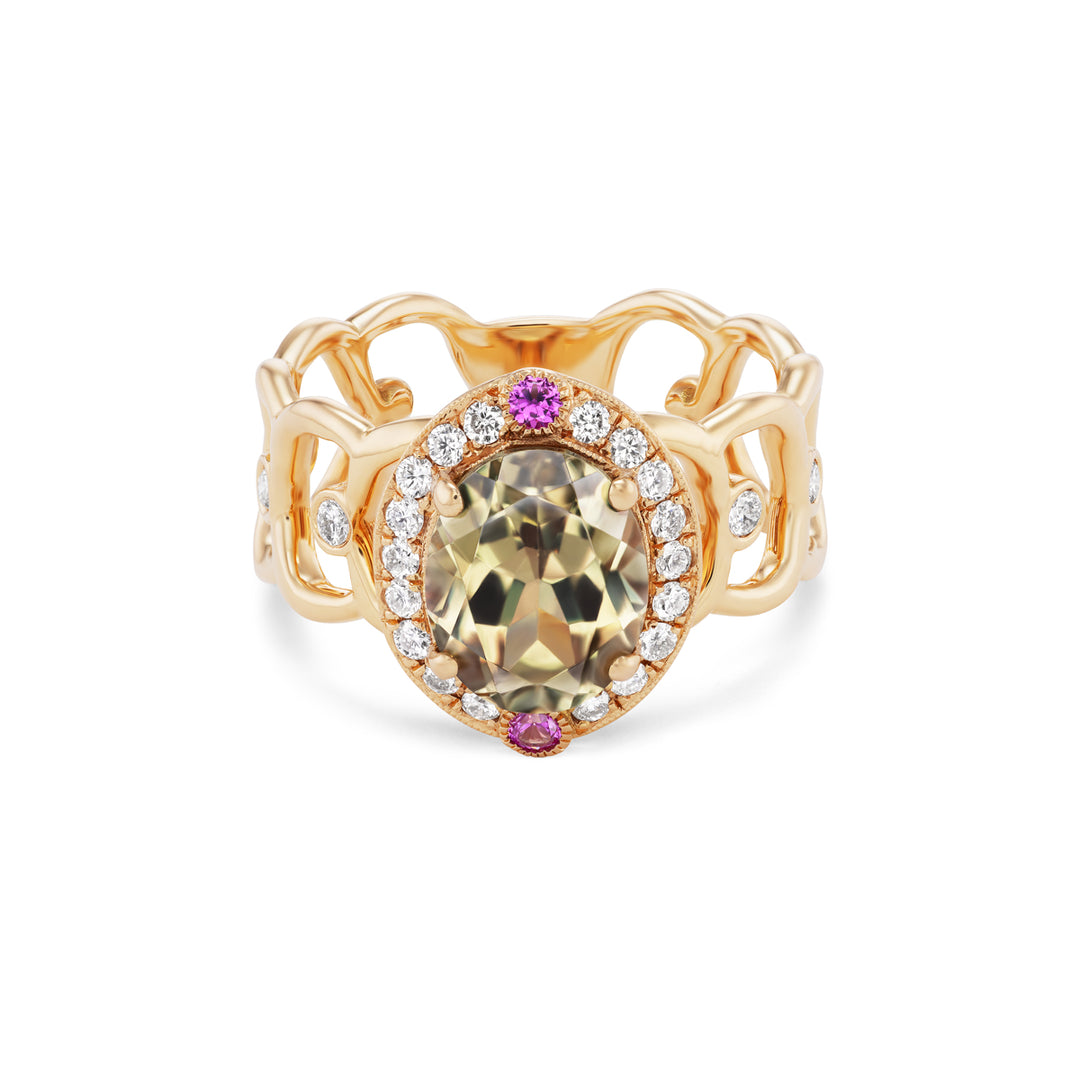 18K Rose Gold Csarite and Diamond Ring
