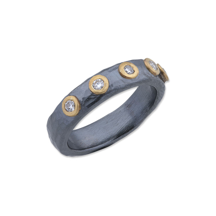 Oxidized Sterling Silver and 24K Yellow Gold Stockholm Five Diamond Ring