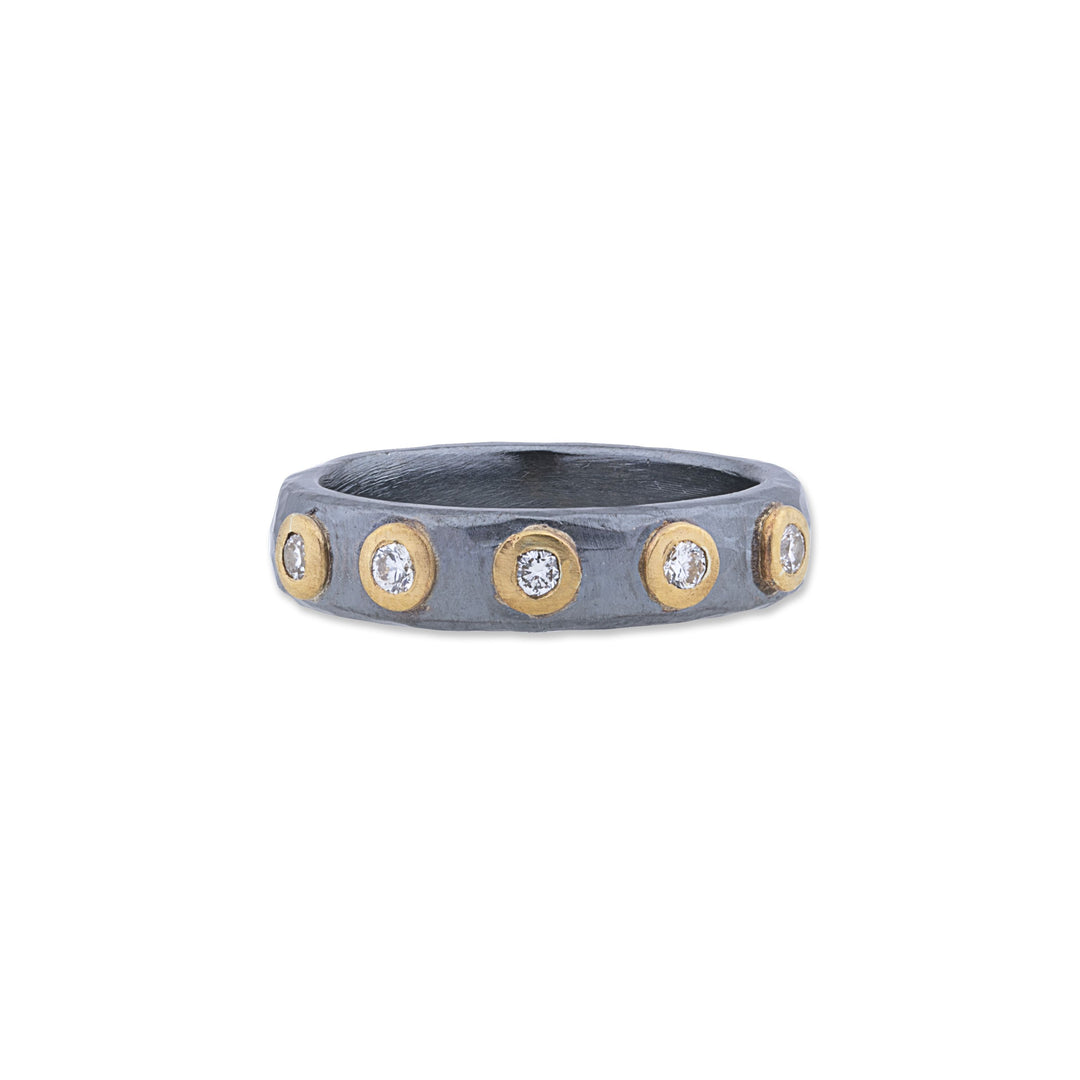 Oxidized Sterling Silver and 24K Yellow Gold Stockholm Five Diamond Ring