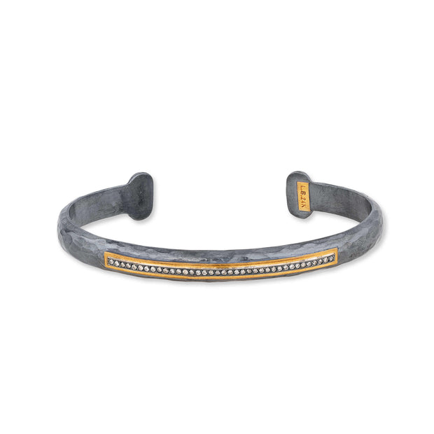 Oxidized Silver and 24K Yellow Gold Stockholm Diamond Bar Open Cuff Bracelet