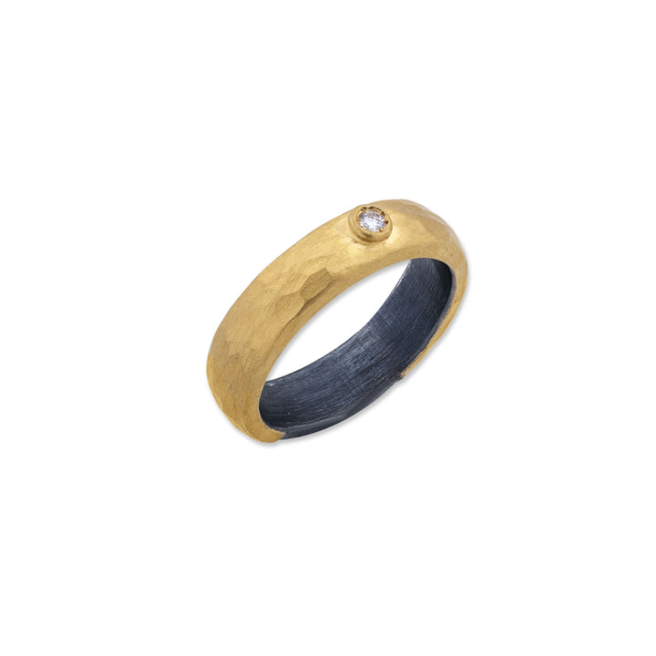 24K Yellow Gold and Oxidized Silver Random Walk Diamond Band