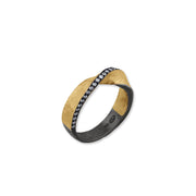 24K Yellow Gold and Oxidized Silver Twist Diamond Ring