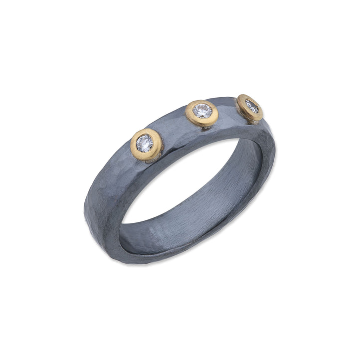 Oxidized Sterling Silver and 24K Gold Stockholm Diamond Ring