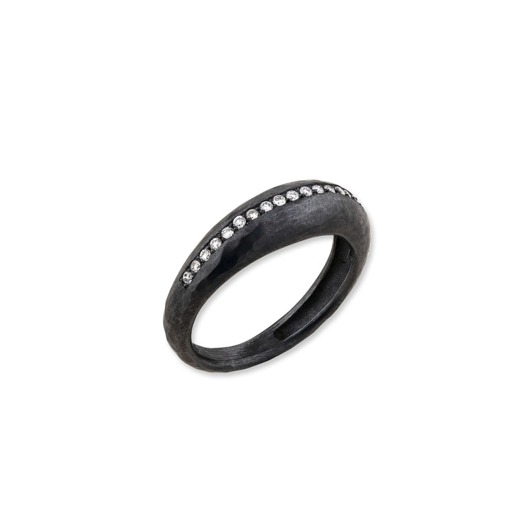 Oxidized Sterling Silver Boogie Line Hammered Diamond Ring