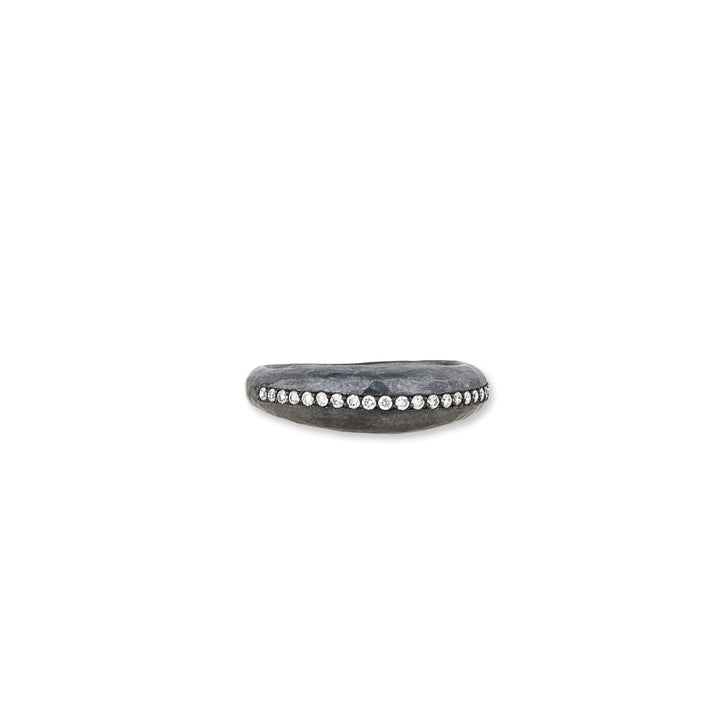 Oxidized Sterling Silver Boogie Line Hammered Diamond Ring