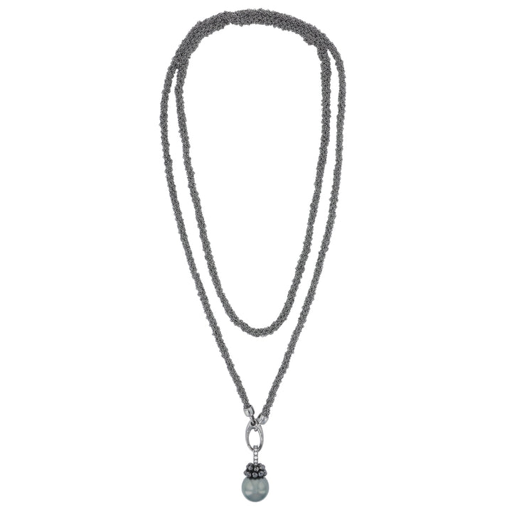 Oxidized Sterling Silver and 18K White Gold Tahitian Pearl and Diamond Pendant Necklace