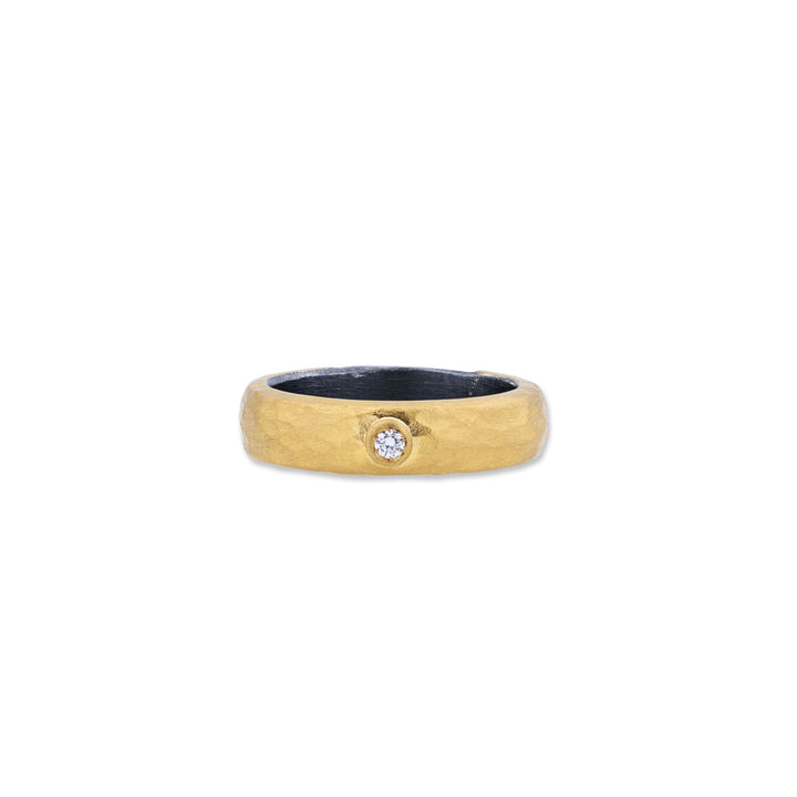 24K Yellow Gold and Oxidized Silver Random Walk Diamond Band