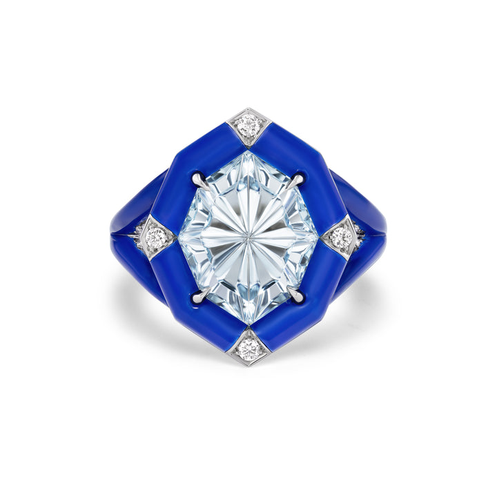 Platinum Paraiba Type Tourmaline and Diamond Blue Ceramic Ring