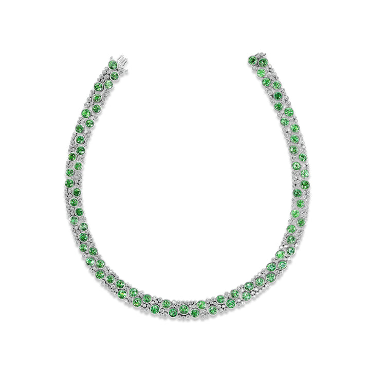 18K White Gold Grand De La Vie Necklace with Round Tsavorite Garnets and Round Brilliant Cut Diamonds