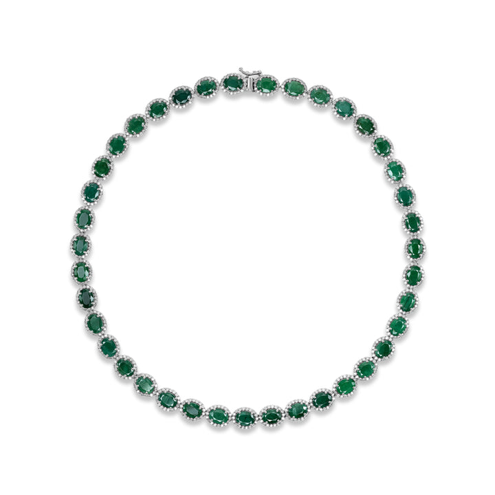 18K White Gold, Emerald & Diamond Necklace